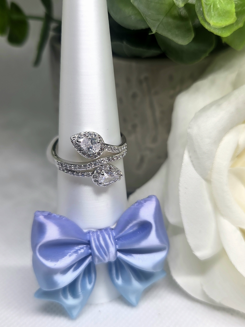 BP Elegant Double Teardrop CZ Ring On Rhodium Plating